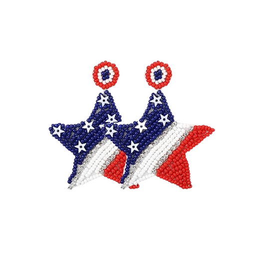 American Flag Star Beaded Earrings