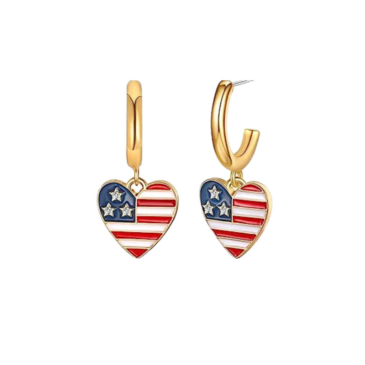 American Flag Heart Dangle Earrings