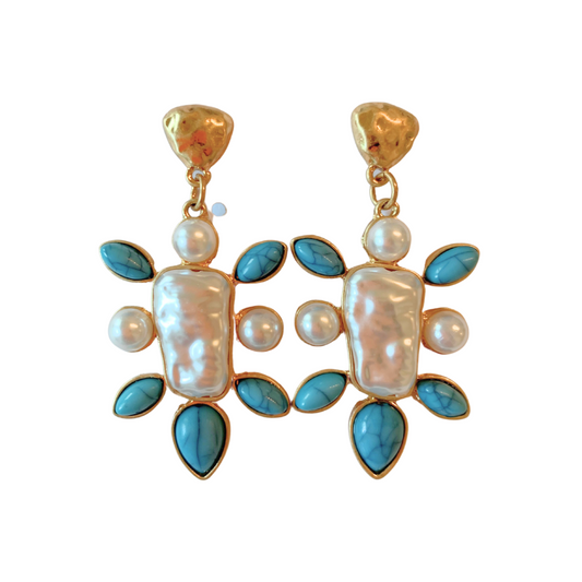 Baroque freshwater Pearl & Turquoise Drop Earrings