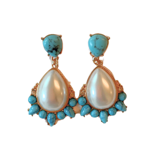 Baroque Pearl and Oval Turquoise Drop Earrings