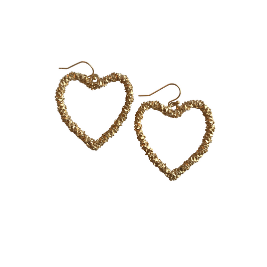 Textured Gold Heart Drop Earrings